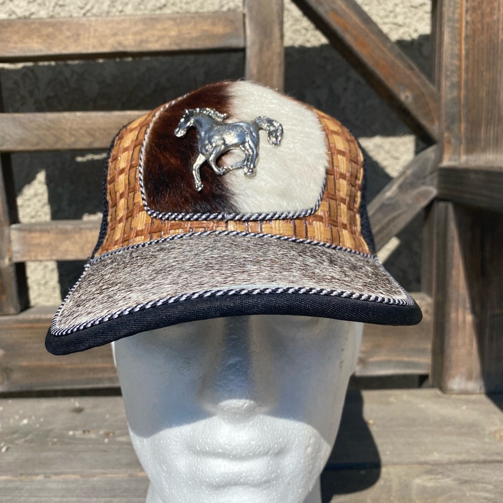 Horse straw Mexico western style trucker mesh snapback curved bill baseball cap